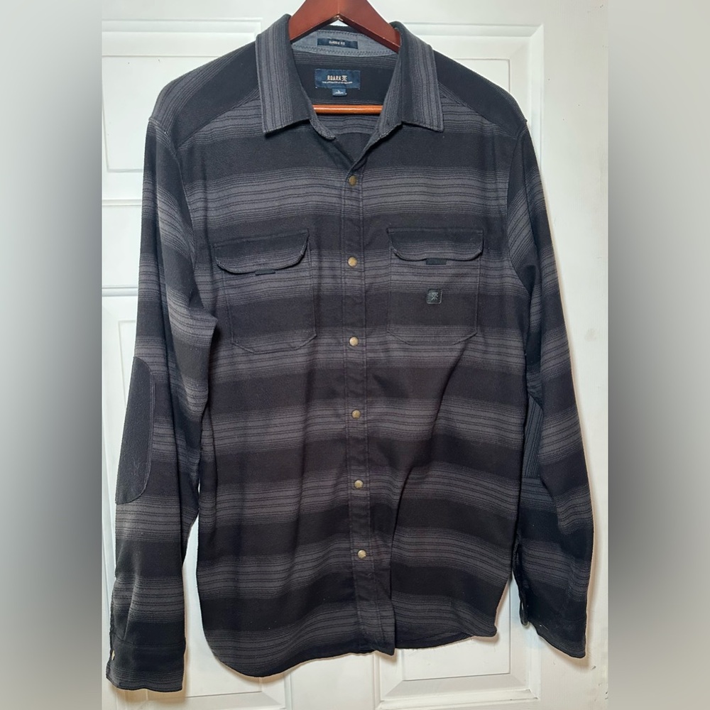 Roark Revival Diablo Woven Shirt‎ Men's Large Stripped Snap Front.